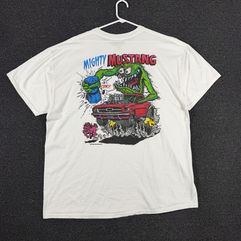Rat Fink Mighty Mustang White Graphic T-Shirt Mens 2XL Ed Big Daddy Roth Hot Rod